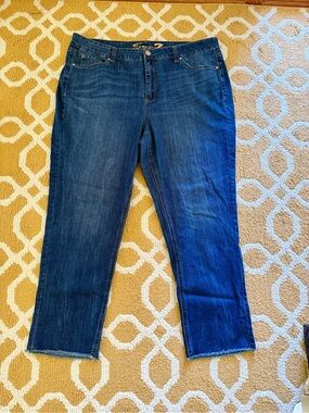 Seven7 Dark Blue Ankle Crop Jeans - Raw Hem